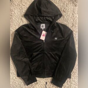 Juicy Couture Black Velour Zip-Up Hoodie
